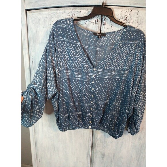 Lulus Blue & White Top Small Nwt Tassel Feminine ruched Boho Cottage Core - Picture 2 of 11